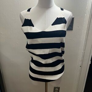 NWOT LOFT Black and White Striped Knit Tank Size L